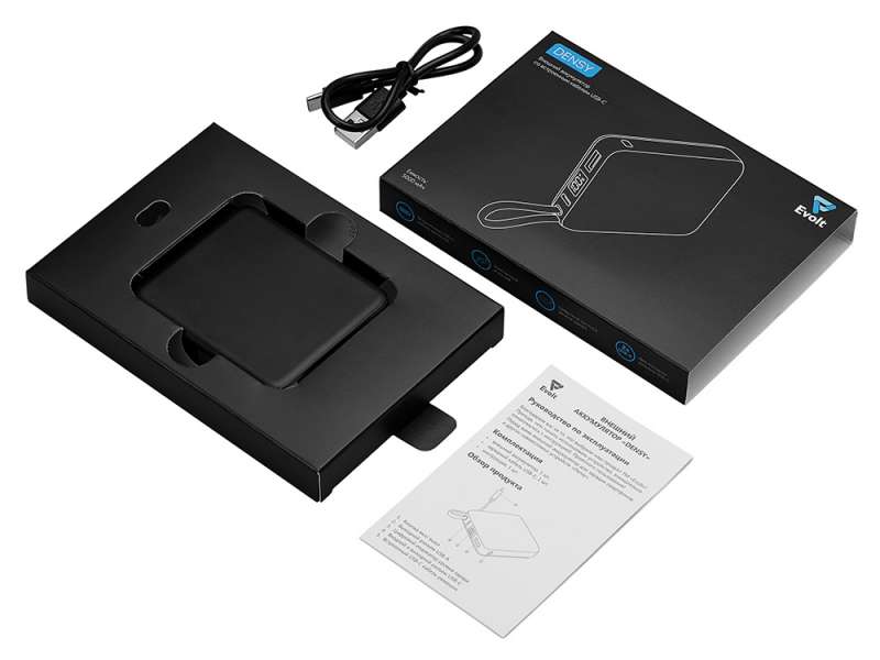 Внешний аккумулятор со встроенным кабелем USB-C Дэнси, 5000 мАч, черный №6