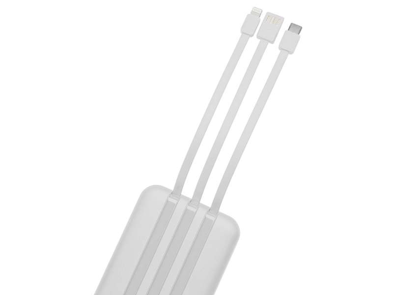 Магнитный беспроводной внешний аккумулятор со встроенными кабелями Мэни,быстаря зарядка, 10000 мАч, белый №6