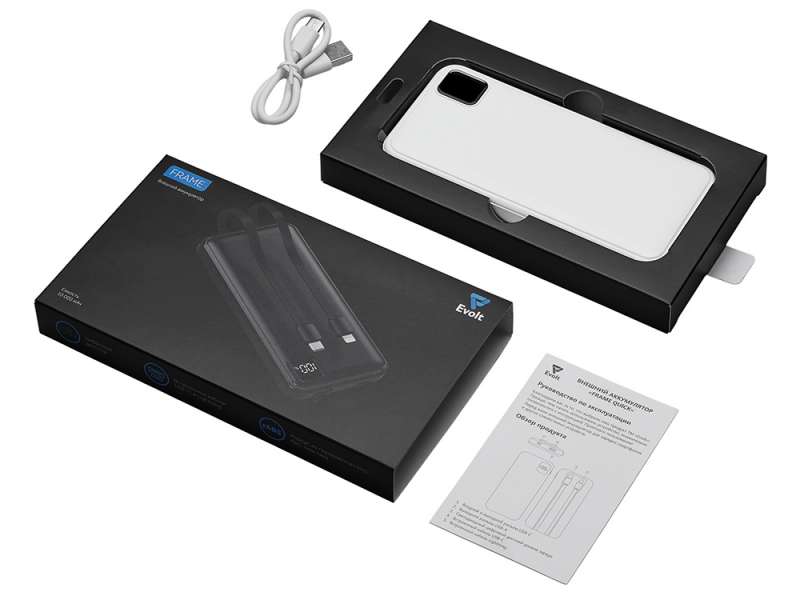 Внешний аккумулятор со встроенными кабелями Фрэйм, 10000мач, белый №7