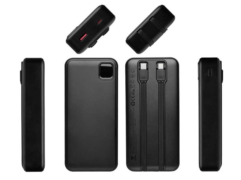 Внешний аккумулятор со встроенными кабелями Фрэйм Про, быстрая зарядка, 20000мач, черный №3