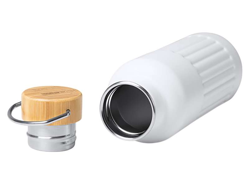 Термобутылка Нобук из переработанной нержавеющей стали, с бамбуковой крышкой, белый №2