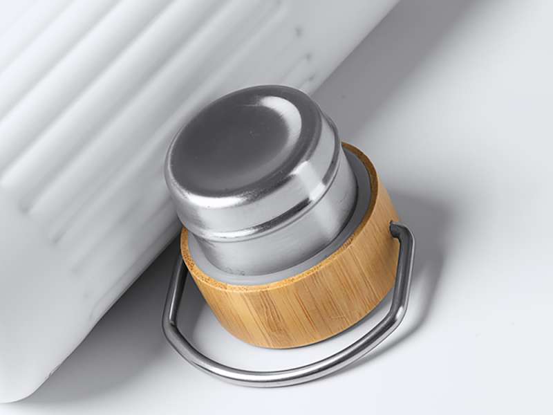 Термобутылка Нобук из переработанной нержавеющей стали, с бамбуковой крышкой, белый №3