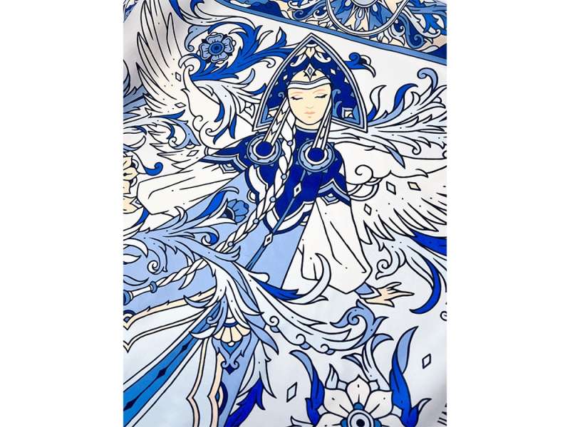 Платок Царевна-Лебедь 100% шелк, синий №3