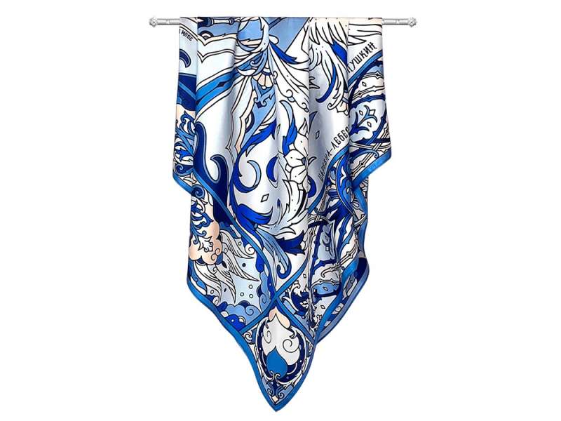Платок Царевна-Лебедь 100% шелк, синий №4