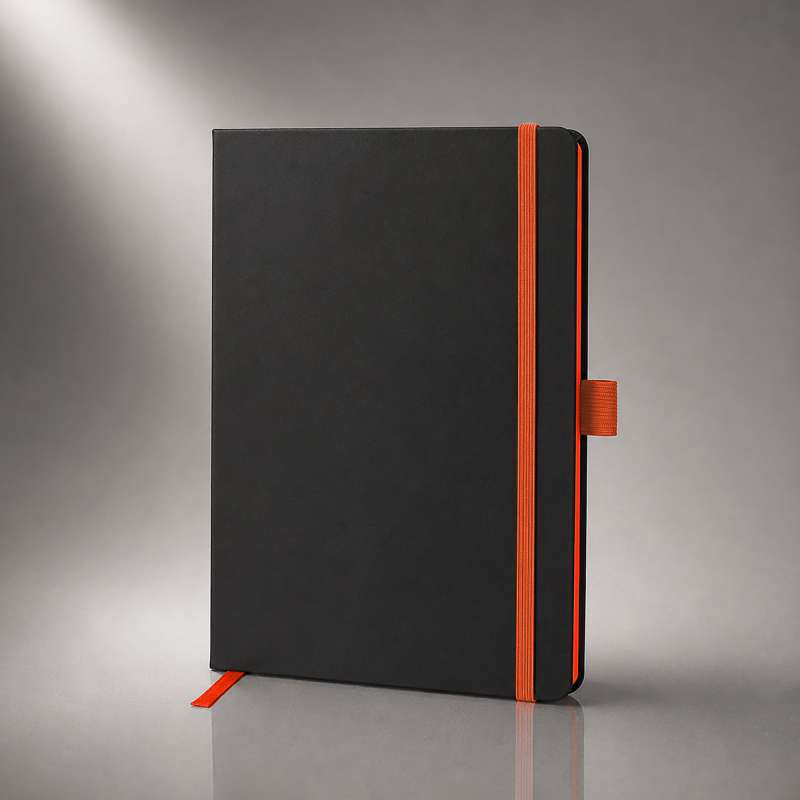 Блокнот ColorNote Black, твердая обложка A5, 80 листов, черный с оранжевым