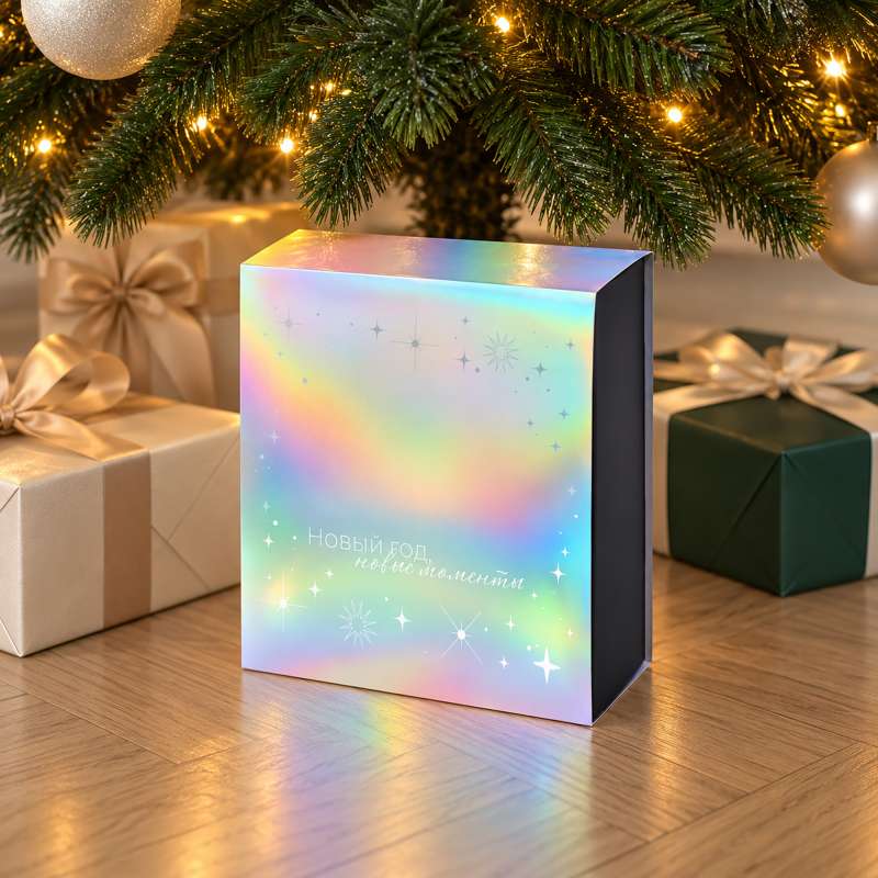 Подарочная коробка с голографическим шубером с печатью Aurora, XL вертикальный Подарочная коробка с голографическим шубером с печатью Aurora, XL вертикальный