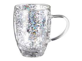 Кружка с двойными стенками с блестками, 360 мл, серебристый №2