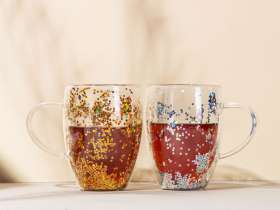 Кружка с двойными стенками с блестками, 360 мл, серебристый №6