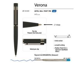 Ручка Verona шариковая  автоматическая, черный металлический корпус 1.0 мм, синяя №3