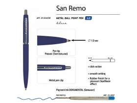 Ручка металлическая шариковая San Remo, 1,0мм, синие чернила, ярко-синий №3