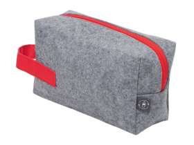 Косметичка из РПЕТ фетра с ручкой Felt, серый с красным №3