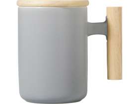 Кружка с ручкой и крышкой из каучукового дерева Jeny, серый №3