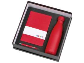 Подарочный набор с блокнотом С1, металлической ручкой и термобутылкой, красный №2