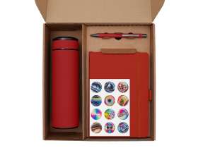 Подарочный набор с термосом, блокнотом, ручкой и чаем, красный №2