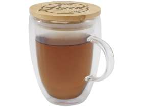 Стеклянная кружка Leona объемом 350 мл с бамбуковой крышкой - прозрачный №5