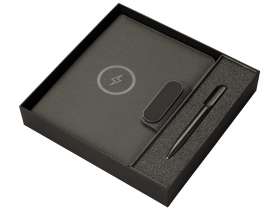 Подарочный набор металлическая ручка и блокнот А5 Twilight  со светящимся логотипом и пауэрбэнком №17