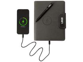 Подарочный набор металлическая ручка и блокнот А5 Twilight  со светящимся логотипом и пауэрбэнком №13