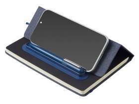 Набор блокнот А5 с магнитным держателем для ручки и подставкой для телефона и металлической шариковой ручкой NotaBene, темно-синий №13