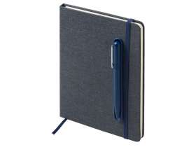 Набор блокнот А5 с магнитным держателем для ручки и подставкой для телефона и металлической шариковой ручкой NotaBene, темно-синий №11