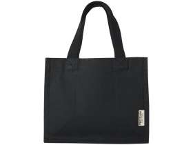 Мини эко-сумка Odessa с клинчиком, изготовленная из переработанного хлопка, сертифицированного согласно GRS, плотностью 220 г/м², объемом 9 л - сплошной черный №2