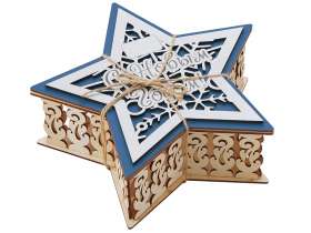 Шкатулка из фанеры в виде звезды Asteris, сине-серебристый №7