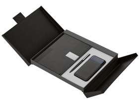 Подарочный набор Tesla с блокнотом А5, ручкой и пауэрбенком на 10 000 mAh, черный №15