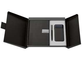 Подарочный набор Tesla с блокнотом А5, ручкой и пауэрбенком на 10 000 mAh, черный №17