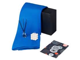 Подарочный набор с пледом, свечой и диффузором, синий №9