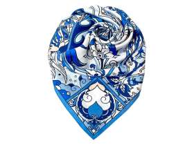 Платок Царевна-Лебедь 100% шелк, синий №2