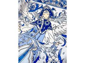 Платок Царевна-Лебедь 100% шелк, синий №3